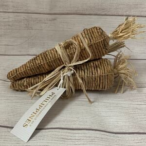 Boho Carrot Bundle of 3 with Raffia Leaves and Bow Easter Farmhouse 10 1/2"L